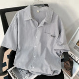 Japanese Striped Fashionable Short-sleeved Shirt Men Summer Thin Fashion Loose and Versatile Student Casual Shirt Aesthetic