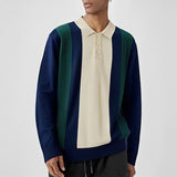New British Business Men Polo Neck Sweater Light Luxury Commuter Patchwork Knit Long Sleeve Tops Smart Casual Premium Knitwear