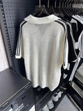 Mens Hollow Out Mesh Knit Tops Summer Stylish Striped Short Sleeve Knitting Polo Shirt For Men Casual Knitted Polo