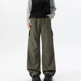 Casual Pants Mens Straight Loose Fit Spring Summer Elastic Waistband Plus Size Patchwork Design Side Pocket Big Size