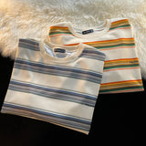 Long Sleeve T-shirts Men Japanese Striped O-neck Loose Couple Basic Simple Streetwear All-match Clothing Harajuku Ins Panelled
