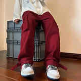 Trendy American Style Casual Pants For Men Loose Fit Straight Leg Hip Hop Summer Pants Fashion Red Cargo
