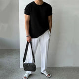 New Trend Men Gym T-shirts Light Luxury Popular Slim-fit O Neck Tees Leisure Breathable Tops Sport Style Short Sleeve Knitwear