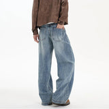 Men's Denim Pants hip hop jean Classic Blue Washed Male Jeans Straight Casual Menwear Loose Wide Leg Trousers New Fashion