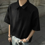 Summer New Trendy Men's Tees Short Sleeve Turn-down Collar Top Male Solid Color Zipper Design Pullover T-shirt 9W3153