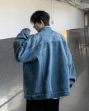 New High Street Men's Zip-up Denim Jackets Casual Washed Streetwear Stand Collar Texture Korean Harajuku Retro Long Sleeve Coats