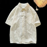 Summer Short-sleeved Shirt Men's New Chinese Men's National Trend Shirt Loose Large Size Metal Button Couple's Top Aesthetic