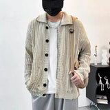 Fashion Casual Lazy Style Hole Knitted Sweater Cardigan Men Autumn And Winter Trend High-End American Street Retro Y2k Jacket