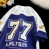 Mens Short Sleeve Contrast Number Print Jersey Short Sleeve American Sports Retro Style Trendy Casual Youth T Shirt Summer