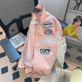 Pink american style jacket women autumn and winter fried street motorcycle pu leather jacket coat baseball high level clothes
