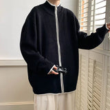 Zipper Cardigan Sweater Men's Light Mature Style Winter Thickened Knitted Jacket Japanese Loose Handsome Sweater Jacket Preppy