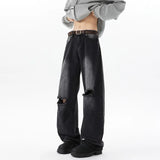 Straight Loose Wide Leg Jeans Mens Washed Classic Trousers Ripped Destroyed Drag Floor Length Bulk Wholesale Trendy Streetwear