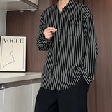 Autumn New Striped Shirt Handsome Long Sleeve Pocket Design Men's Clothing Button Loose Streetwear Casual Korean Autumn