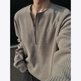 Spring Long Sleeved T-shirt Men Oversized Zipper Round Neck T Shirt Men Streetwear Korean Loose Pleated T Shirt Mens Top M-3XL