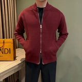 Japanese Stand Collar Men Cardigan Jacket Light Luxury Trendy Knitted Zip-up Long Sleeve Sweater Coat Premium Quality Knitwear