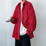 Pineapple Velvet Men's Casual Long Sleeve Button Shirt Coat Outwear Autumn Turn Down Collar Oversize Shirts Red/Black/Dark Gray