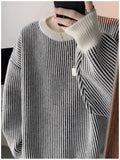 New Japanese Trendy Men Sweater High Street Patchwork Knitted O Neck Long Sleeve Pullover Casual Loose Premium Quality Knitwear