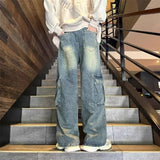 Spring and Autumn New Style Men and Women Trendy Personality Large Pocket Straight leg Jeans American Couple Loose Casual Pants