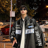 Spring PU Leather Motorcycle Jacket Men High Street Korean Letter Embroidery Bomber Coat Unisex Varsity Jacket Vintage Outwear