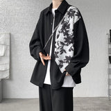 Spring Autumn Long Sleeve Print Shirt Man Black/White High Street Fashion Casual Button Patchwork Harajuku All-match Blouse