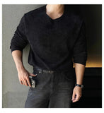 New Korean Fashion Men T-shirt Luxury Knitted Solid Color O Neck Long Sleeve Tees Casual Premium Quality Textured Knitwear M-3XL