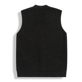 New Luxury Casual Men Sweater Vest Leisure Trendy Knit V Neck Button-down Solid Color Sleeveless Cardigan Retro Basic Waistcoats