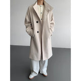 2025 New Autumn Winter Mens Imitation Wool Trench Coat Mid Length Stand Collar Solid Color Windproof Warm Two Button Outerwear