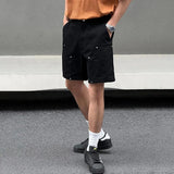Mens Casual Metal Rivet Five-Quarter Pants Genderless New American Retro Personality Versatile Solid Color Shorts Unisex