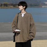 Long Sleeve V-Neck T-Shirt mens Solid Color Spring  Casual Basic Top  Plain Tee Shirt Breathable Comfort Stretch Soft plus size