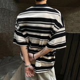 Summer New Male Striped T-shirt Half Turtleneck Loose Short Sleeve Contrast Color O-neck Pullover Male Tees 2025