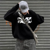 New American Trendy Men Sweater High Street Graffiti Printed Knit O Neck Long Sleeve Pullover Casual Loose High Street Knitwear