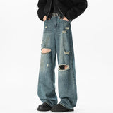 NEW Baggy jeans man Frayed Damaged Hole Baggy Wide Leg Jeans for Men and Women Streetwear Casual Ropa Hombre Denim Trousers