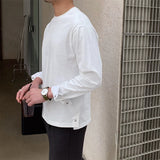 New Autumn Fashion Men T-shirt Light Luxury Solid Color Long Sleeve Tops Leisure Streetwear Casual O Neck Basic Shirts M-3XL