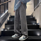 Korean Men's Jeans Classic Man Straight Denim Casual Wide Leg Pants Pockets Black Gray Black Baggy Jeans Casual Trousers