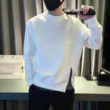 Spring Autumn Fashion Round Neck Long Sleeve Solid Fake Two Pieces Patchwork Sweatshirts Men's Clothing Korean Loose Casual Tops