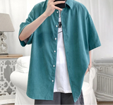 Loose Short Sleeve Solid  New Spring Summer Thin Man Turn-down Collar Shirts Button Handsome Fashion Casual Men's Clothing 