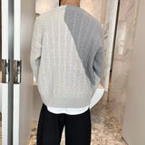 Men's Sweater Color Contrast Round Neck Half High Collar Screw Thread Fashion Solid Slim Casual Knitted Long Sleeve Tops