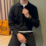 Autumn Casual Men Polo Sweater Light Luxury Zip-up Solid Color Long Sleeve Knitted Pullover Daily Commuting Basic Knitwear M-3XL