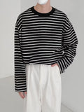 Striped T-shirts Men Long Sleeve Baggy Korean Style Srteetwear Fashion All-match Contrast Color Temperament Tops Daily Leisure