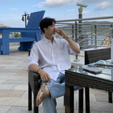 Summer Thin Shirts Mens Solid Color Short Sleeve Loose Handsome Fashion Casual Streetwear All-match Men's Clothing Green/White