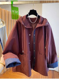 Classic High-end Hooded Windbreaker Women Spring Autumn Style 2025 New Loose Versatile Trendy Hooded Mid-length Jacket