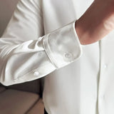 Men V-neck Shirt Spring New British Style Anti-wrinkle Soft Solid Casual Elastic Slim Fit Long Sleeved Shirt Men Clothing