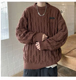 Autumn and winter high street men and women Korean style trend lazy style round neck sweater couple loose retro casual knitted