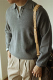 New American Chic Men Polo Sweater Luxury Trendy Business V Neck Knit Solid Color Pullover Leisure Slim-fit Long Sleeve Knitwear