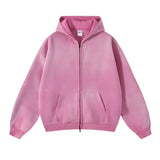 Men's Oversize Long Sleeve Washed Double Zipper Cardigan Hoodies Loose Plus Plush Gradient Women's Hooded Pullovers Winter