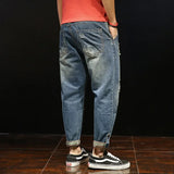 Trendy Brand Men's Jeans Loose Fit Casual Style Japanese Design Cropped Pants For Overweight Men New Arrival