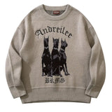 Men Vintage Sweater Y2K Streetwear Hip Hop Vintage Knitted Doberman Dog Sweaters Autumn Harajuku Fashion Retro Casual Sweaters