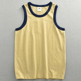 Summer New American Sleeveless O-neck Solid Color T-shirt Men's Fashion 100% Cotton Washed Casual Sports Fitness Basketball Vest