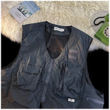American Outdoor Multi-function Short Vest Jacket Basic Commuting Versatile Vest Cityboy Workwear Waistcoat Aesthetic Urban Chic