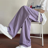 Summer Thin Casual Pants Men Fashion Purple Ice Silk Pants Men Streetwear Loose White Pleated Pants Mens Black Trousers